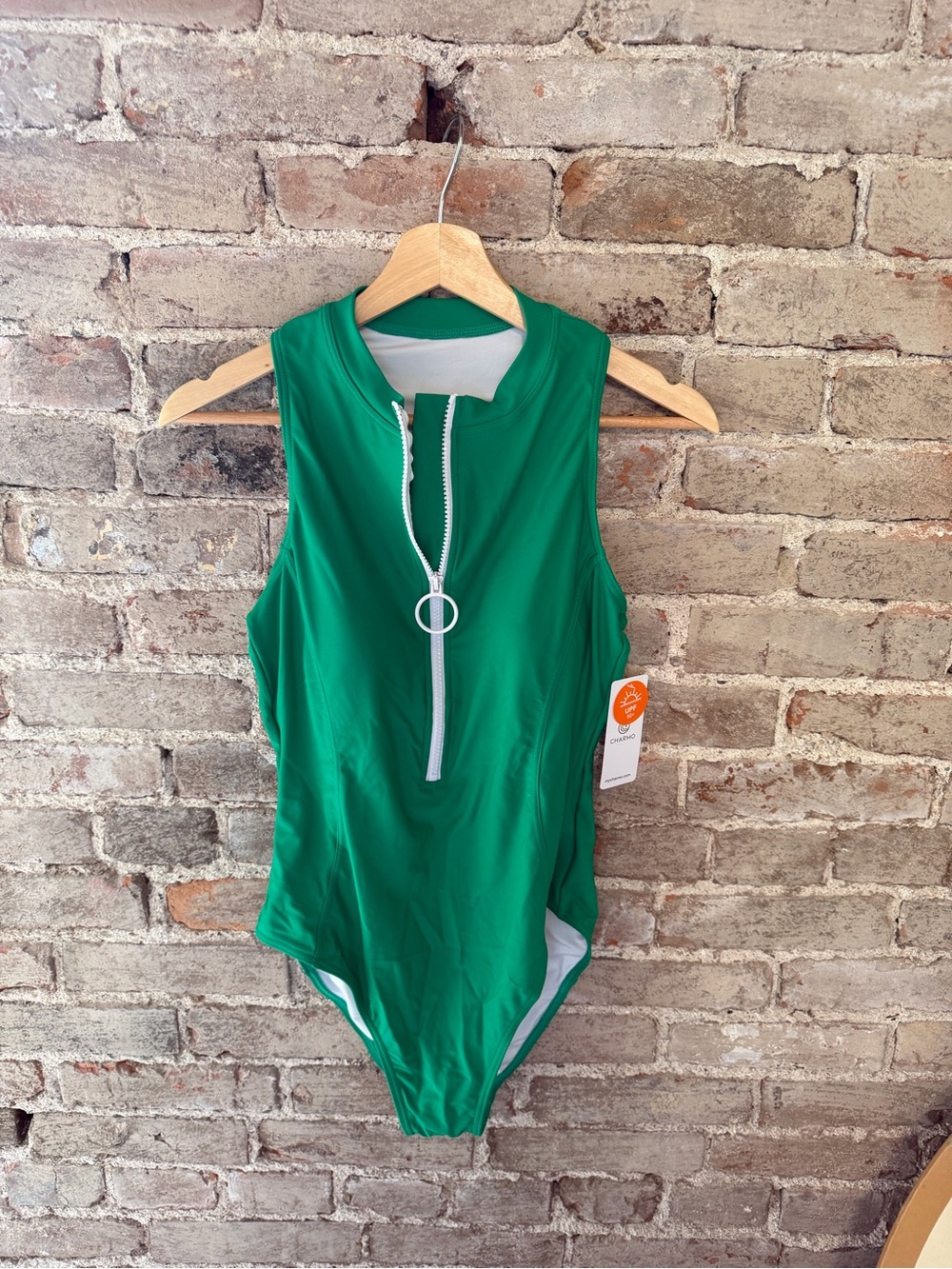 Green Zip-Front One-Piece Swimsuit